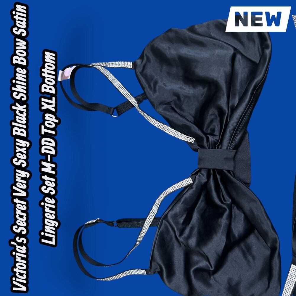 🔴NEW NWT Victoria’s Secret Very Sexy Black Shine Bow Satin Lingerie Set M-DD Top - Picture 9 of 11